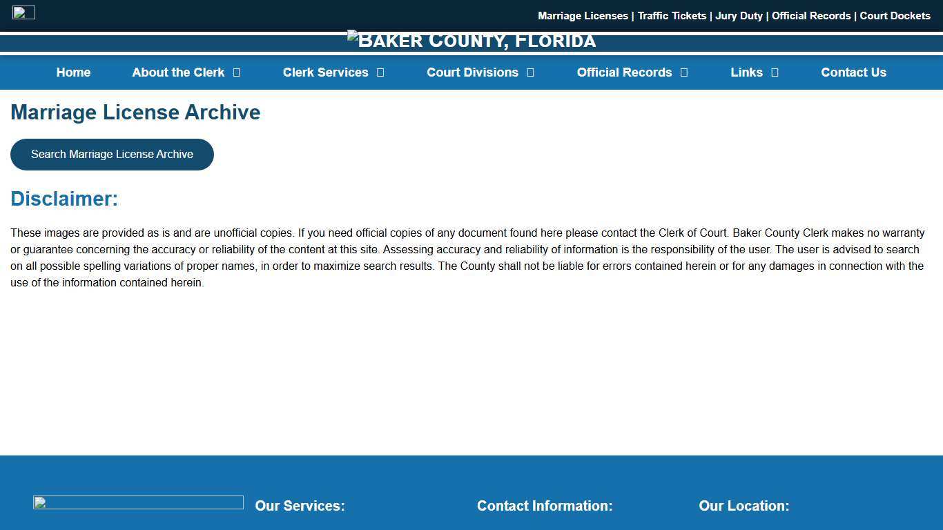 Marriage License Archive - Baker County, Florida